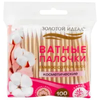 Ватные палочки КОМПЛЕКТ 100 шт., бамбуковый стик, 100% хлопок, зип-лок, ЗОЛОТОЙ ИДЕАЛ, 116556