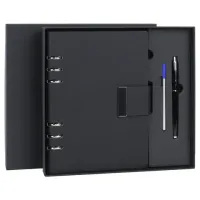 Ежедневник на кольцах в наборе с ручкой А5, 165x229 мм, BRAUBERG "Lux", под кожу, 100 листов, черный, 116856