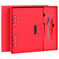 Ежедневник на кольцах в наборе с ручкой А5, 165x229 мм, BRAUBERG "Lux", под кожу, 100 листов, красный, 116857