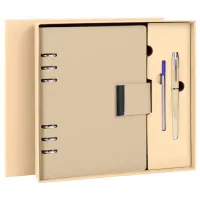 Ежедневник на кольцах в наборе с ручкой А5, 165x229 мм, BRAUBERG "Lux", под кожу, 100 листов, бежевый, 116859