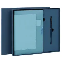 Ежедневник в наборе с ручкой А5, 144x210 мм, BRAUBERG "Style" под кожу, 160 листов, синий, 116862