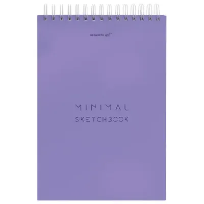 Скетчбук, белая бумага 100 г/м2, 140х201 мм, 60 л., гребень, жёсткая подложка, BRAUBERG ART, Minimal сиреневый, 116901