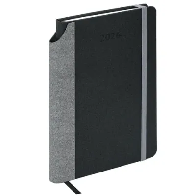 Ежедневник датированный 2026 А5 138x213 мм, BRAUBERG "Mosaic", под кожу, карман для ручки, черный, 117114