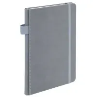 Блокнот А5 135x212 мм BRAUBERG "Edge", под кожу, резинка, держатель, 80 л., клетка, серый, 117146