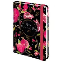 Ежедневник датированный 2026 с резинкой 145х203 мм, А5, BRAUBERG, твердый, фольга, "Гранаты", 117333