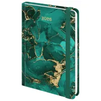 Ежедневник датированный 2026 с резинкой 145х203 мм, А5, BRAUBERG, твердый, фольга, "Мрамор", 117340