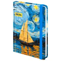 Ежедневник датированный 2026 с резинкой 145х203 мм, А5, BRAUBERG, твердый, "Живопись", 117342