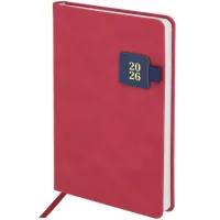 Ежедневник датированный 2026 А5 138х213 мм, BRAUBERG "Accent", под кожу, держатель, красный/синий, 117384