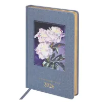 Ежедневник датированный 2026 А5 138х213 мм, BRAUBERG "ArtGallery", под кожу, нашивка, голубой, 117407