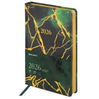 Ежедневник датированный 2026 А5 138x213 мм, BRAUBERG "Vista", под кожу, твердый, "Green marble", 117456