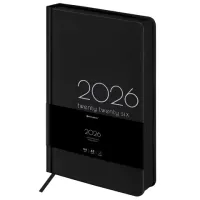 Ежедневник датированный 2026 А5 138x213 мм, BRAUBERG "Vista", под кожу, твердый, "Black coal", 117460