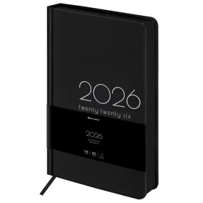 Ежедневник датированный 2026 А5 138x213 мм, BRAUBERG "Vista", под кожу, твердый, "Black coal", 117460