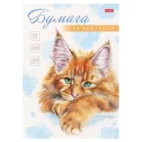 Папка для акварели А4, 10 л., 200 г/м2, 210х297 мм, HATBER, "Рыжий котик", 086706, 10Ба4тВ_29844