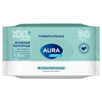Полотенца влажные 60 шт., XXL, AURA "Family", универсальные, 14403