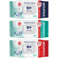 Салфетки влажные 200 шт., AURA Family, антибактериальные, для всей семьи, крышка клапан, 10394