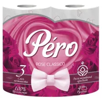 Бумага туалетная 3-х слойная, 4 рулона (4х16,3 м), PERO "ROSE", 6743