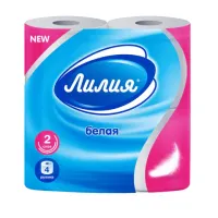 Бумага туалетная 2-х слойная, 4 рулона (4х13 м), ЛИЛИЯ, 5604
