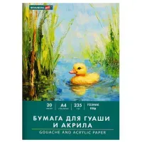 Бумага для гуаши и акрила А4 20 л., 235 г/м2, 210х297 мм, в папке, BRAUBERG ART CLASSIC, "Уточка", 117732