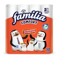Бумага туалетная бытовая, спайка 32 шт., 2-слойная (32х14,8 м), FAMILIA COMFORT, белая, 5085067