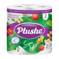 Полотенца бумажные бытовые, спайка 2 шт., 2-слойные (2х10 м), PLUSHE "Super Light" (ПЛЮШЕ), 16732