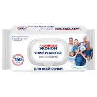 Салфетки влажные 150 шт., ЭКОНОМ SMART, для всей семьи, крышка-клапан, 72951