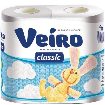 Бумага туалетная Veiro "Classic" 2-слойная, 4шт., тиснение, белая