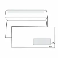 Конверты Е65 (110х220 мм) ПРАВОЕ ОКНО, отрывная лента, 80 г/м2, КОМПЛЕКТ 1000 шт., 41391