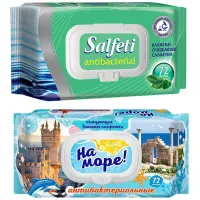 Салфетки влажные 72 шт., SALFETI Antibacterial, антибактериальные, крышка клапан, 48397