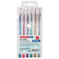 Ручки гелевые BRAUBERG "Jet", НАБОР 6 ЦВЕТОВ, МЕТАЛЛИК, узел 0,7 мм, линия письма 0,5 мм, 141029