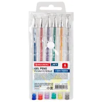 Ручки гелевые BRAUBERG "Jet", НАБОР 6 ЦВЕТОВ, БЛЕСТКИ, узел 1 мм, линия письма 0,8 мм, 141030