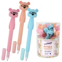 Ручка фигурная шариковая ЮНЛАНДИЯ "Мишка", мягкий силиконовый корпус, ассорти, СИНЯЯ, пишущий узел 0,7 мм, 143780