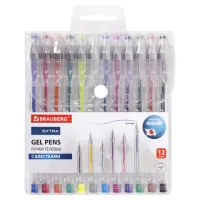 Ручки гелевые БЛЕСТКИ BRAUBERG "EXTRA", НАБОР 12 ЦВЕТОВ, узел 0,7 мм, линия 0,5 мм, 143909