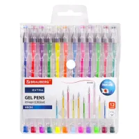 Ручки гелевые НЕОН BRAUBERG "EXTRA", НАБОР 12 ЦВЕТОВ, узел 0,7 мм, линия 0,5 мм, 143912