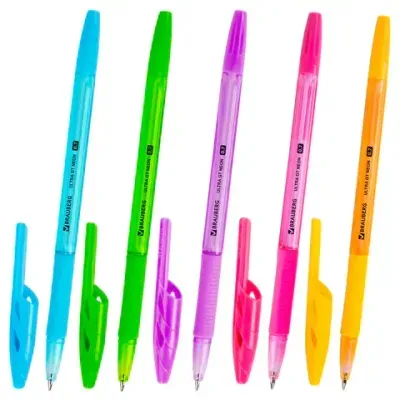 Ручка шариковая с грипом BRAUBERG "ULTRA GT NEON", СИНЯЯ, корпус ассорти, линия 0,35 мм, 144054