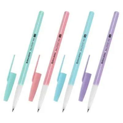 Ручка шариковая BRAUBERG "Офисная" PASTEL COLOR, СИНЯЯ, корпус ассорти, пишущий узел 1 мм, линия письма 0,5 мм, 144199