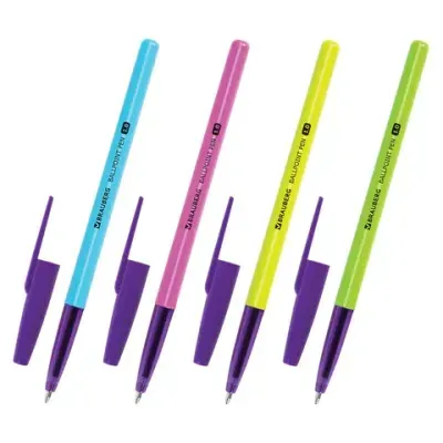Ручка шариковая BRAUBERG "Офисная" NEON COLOR, СИНЯЯ, корпус ассорти, пишущий узел 1 мм, линия письма 0,5 мм, 144200