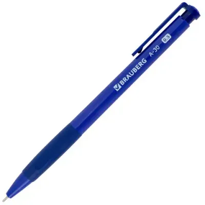 Ручка шариковая автоматическая BRAUBERG A-30 "WRITING 3.0", СИНЯЯ, пишущий узел 0,5 мм, линия письма 0,25 мм, 144339
