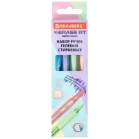 Ручки гелевые стираемые автоматические BRAUBERG "X-ERASE RT PASTEL COLOR", СИНИЕ, НАБОР 4 ШТ., пишущий узел 0,7 мм, линия 0,5 мм, 144426