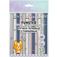 Ручки гелевые стираемые FUNSTER (ФАНСТЕР) "CUTE ANIMALS", СИНИЕ, НАБОР 12 ШТ., корпус soft-touch, узел 0,5 мм, линия письма 0,35 мм, 144435