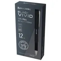Ручка гелевая с грипом BRAUBERG "BLACK VIVID", ЧЕРНАЯ, корпус SOFT-TOUCH, пишущий узел 0,5 мм, линия письма 0,35 мм, 144541