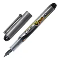 Ручка перьевая PILOT V-Pen, ЧЕРНАЯ, корпус серый, линия письма 0,58 мм, SVP-4M B