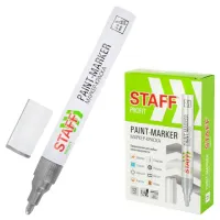 Маркер-краска лаковый (paint marker) 2-4 мм, СЕРЕБРИСТЫЙ, НИТРО-ОСНОВА, STAFF PROFIT, для любых поверхностей, 152580