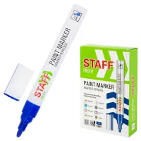 Маркер-краска лаковый (paint marker) 2-4 мм, СИНИЙ, НИТРО-ОСНОВА, STAFF PROFIT, для любых поверхностей, 152581