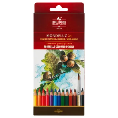 Карандаши цветные акварельные художественные KOH-I-NOOR "Mondeluz", 24 цвета, 3,8 мм, заточенные, европодвес, 3718024001KSRU