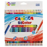 Карандаши двусторонние CARIOCA "Bi-color", 24 штуки, 48 цветов, трехгранные, грифель 3 мм, натуральное дерево, 43031