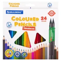 Карандаши цветные BRAUBERG PREMIUM 24 цвета + 2 чернографитных карандаша, трехгранные, грифель 3 мм, 181937