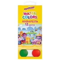 Краски акварельные ЮНЛАНДИЯ "ДОМИКИ", 12 цветов, медовые, круглые кюветы, 192550