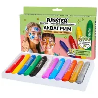 Аквагрим для лица и тела, 12 цветов (10 классических + золото + серебро), 10 трафаретов, FUNSTER (ФАНСТЕР), 192572