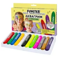 Аквагрим для лица и тела, 12 цветов (6 классических + 3 неоновых + 3 металлик), 10 трафаретов, FUNSTER (ФАНСТЕР), 192575