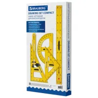 Набор чертежный для классной доски Compact (2 треугольника, транспортир, циркуль, складная линейка 100 см), BRAUBERG, 210872